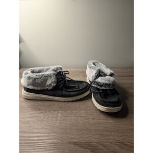 Hey Dude Wendy Fold Women's‎ 6 Gray Faux Fur Lined Slip On Loafer Shoes